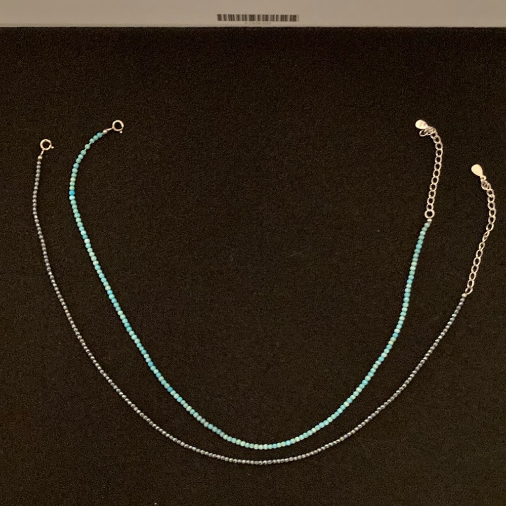 Beaded string choker necklaces with sterling silver closure - set of 2